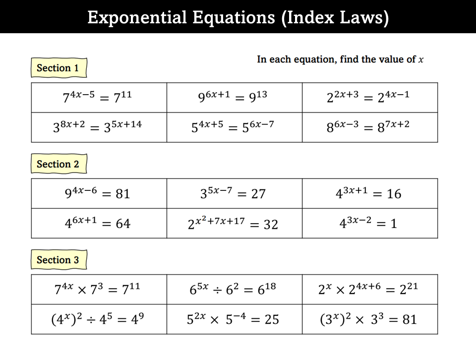 worksheet exponential equations