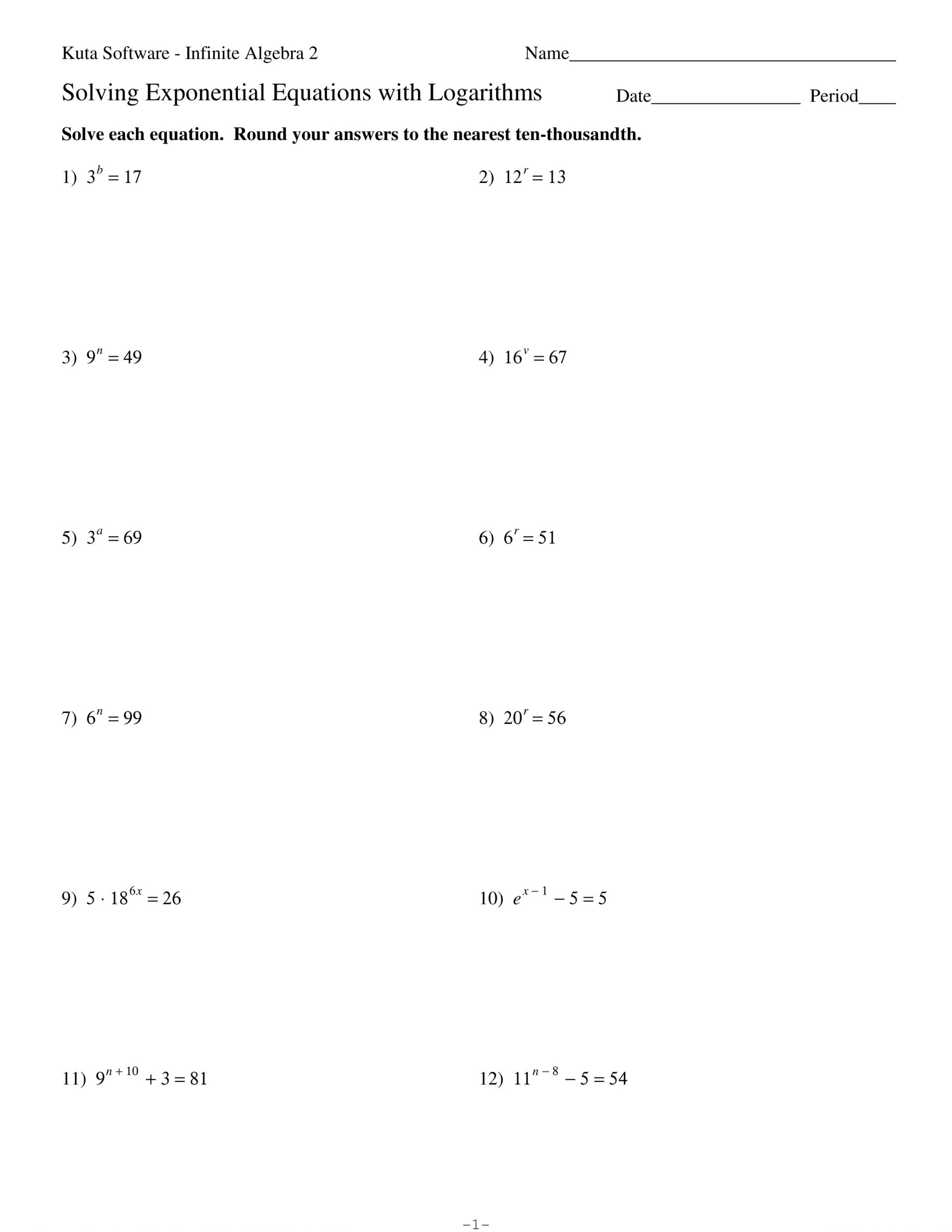 exponential equations worksheet 1