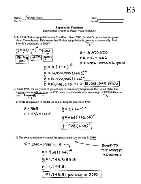 Exponential Growth Word Problems Worksheets Library