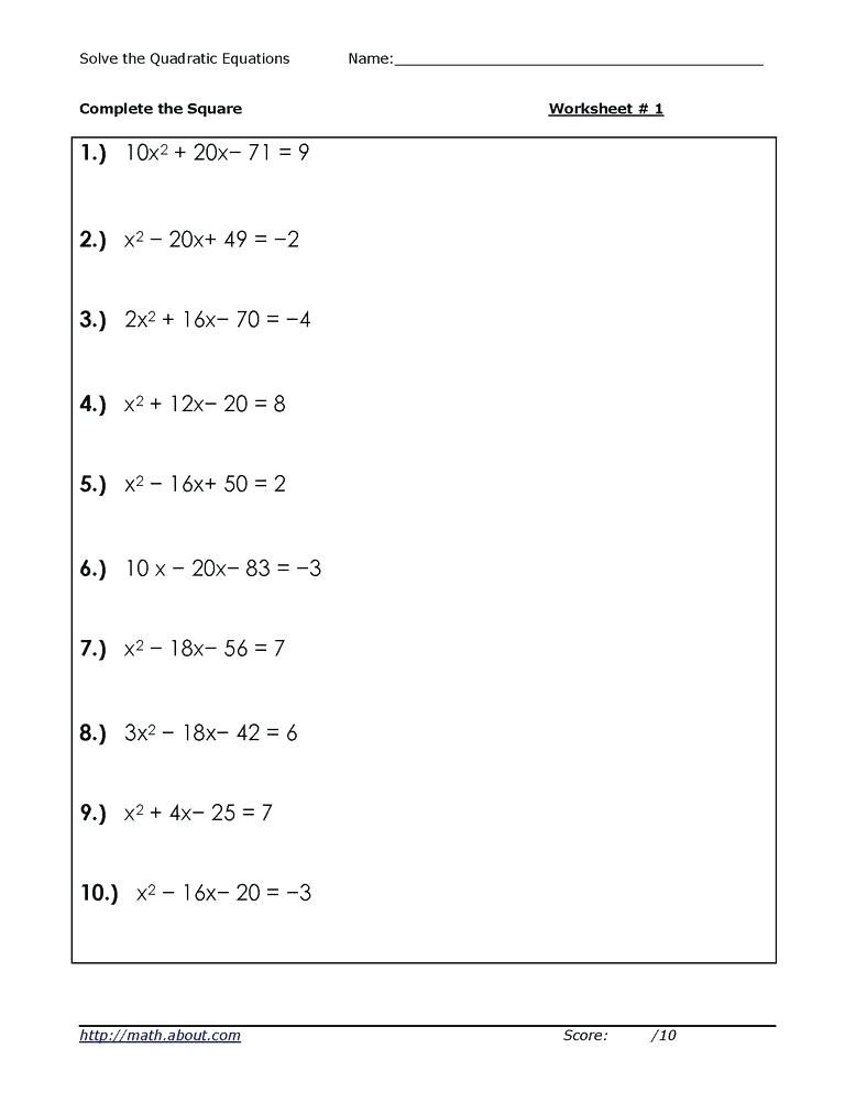 solving quadratic equation by factoring worksheet