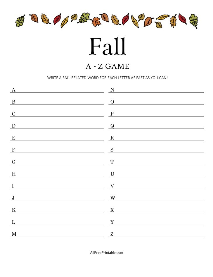 Fall A Z Game Free Printable