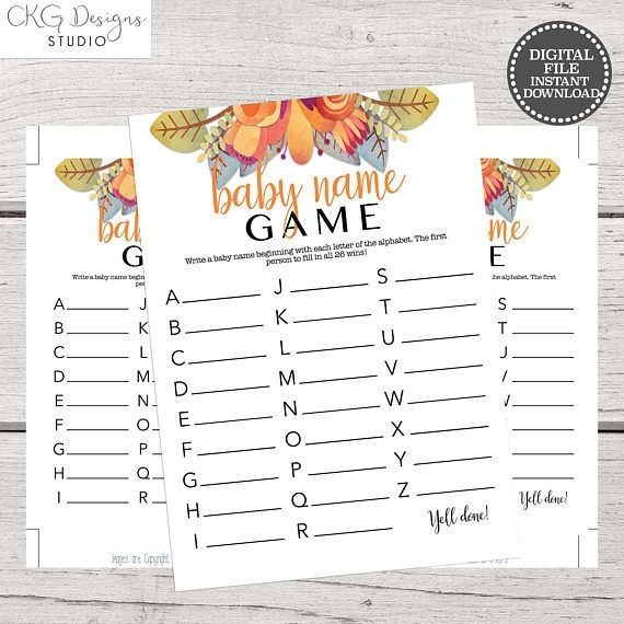 Fall Baby Shower Games Printable A To Z Game Instant Download