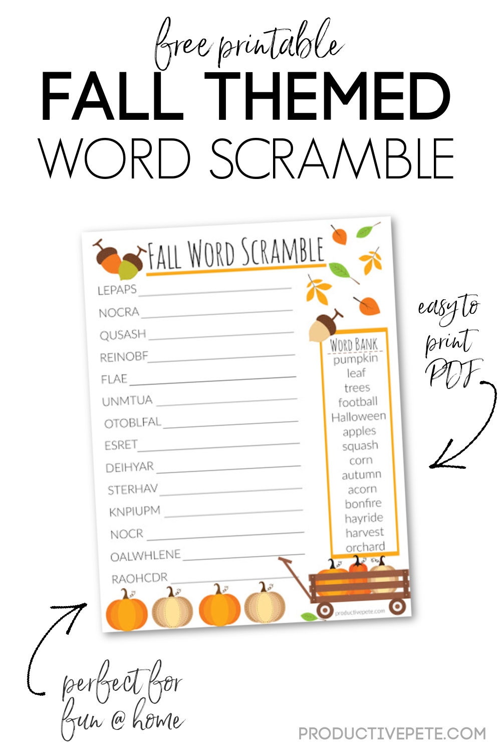 Fall Word Scramble Printable