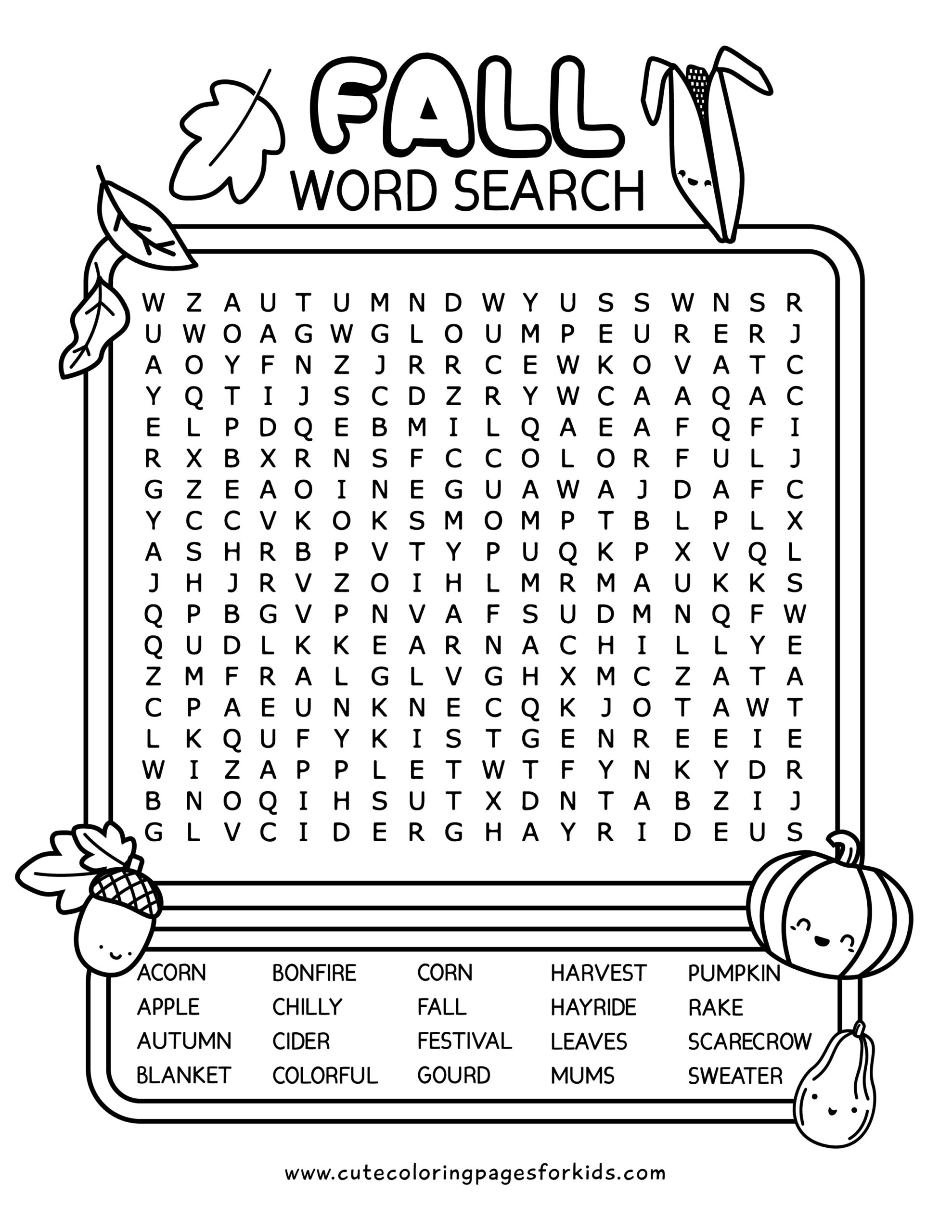 Fall Word Search Free Printable Pdf Printable Free Templates