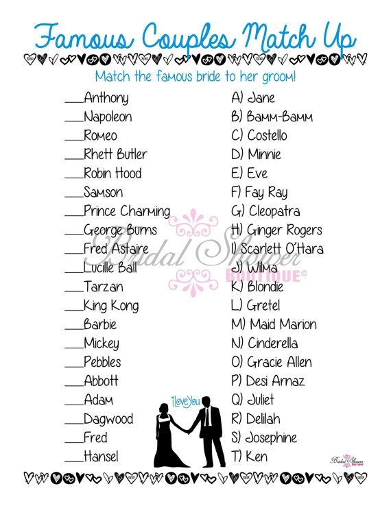 Famous Couples Game Free Printable