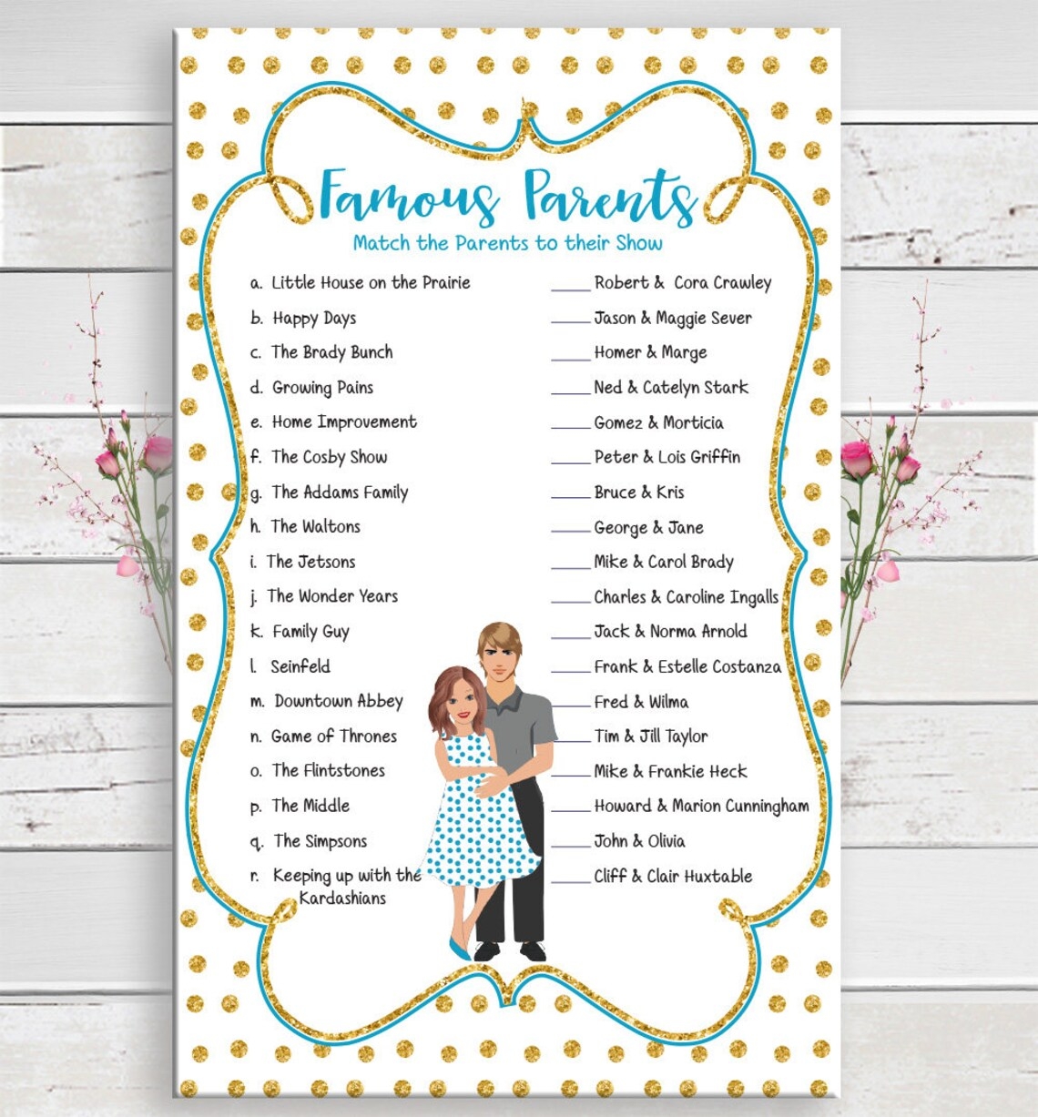 Famous Parents Baby Shower Game Baby Shower Game Baby Boy Etsy