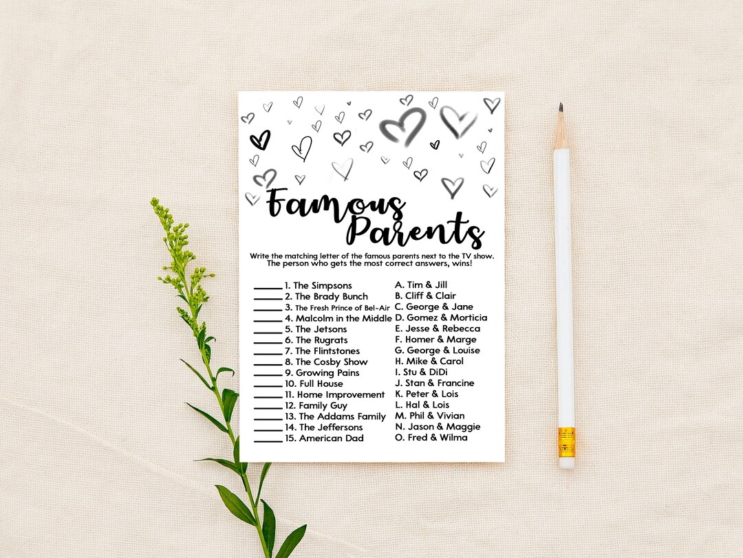 Famous Parents Baby Shower Game Famous TV Parents Baby Shower Activity 