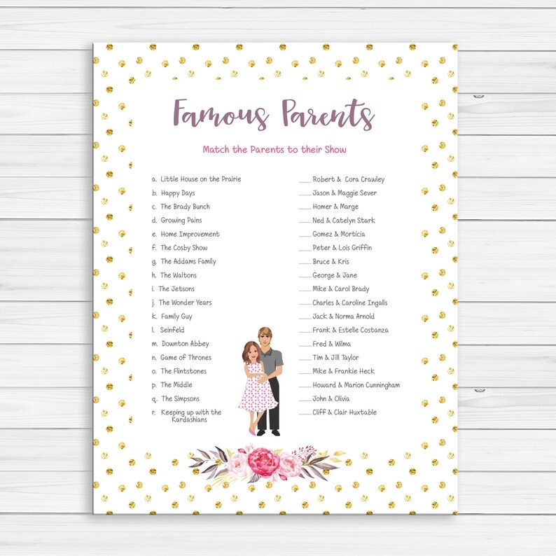free printable famous parents baby shower game