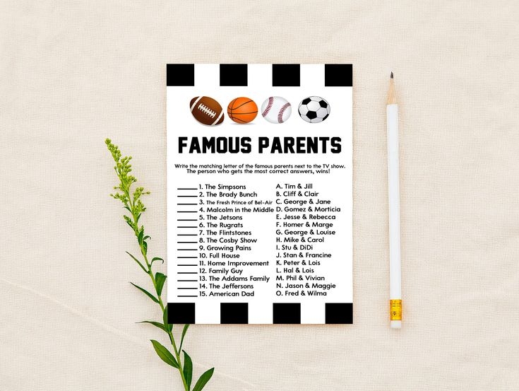 Famous Parents Baby Shower Game Sports Themed Famous TV Parents Baby 