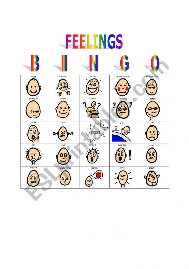 Feelings Bingo Game Esl Worksheetslbmgm Printable Bingo Cards