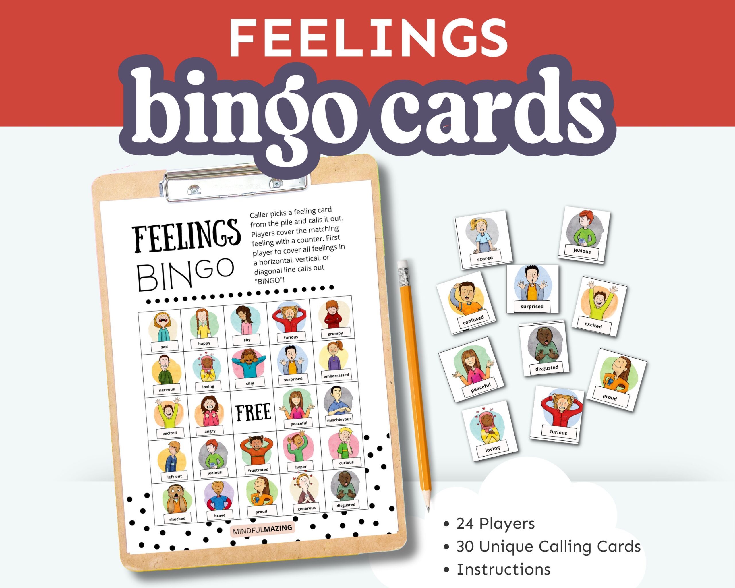 Feelings BINGO Game Printable BINGO Game Social Emotional Learning 