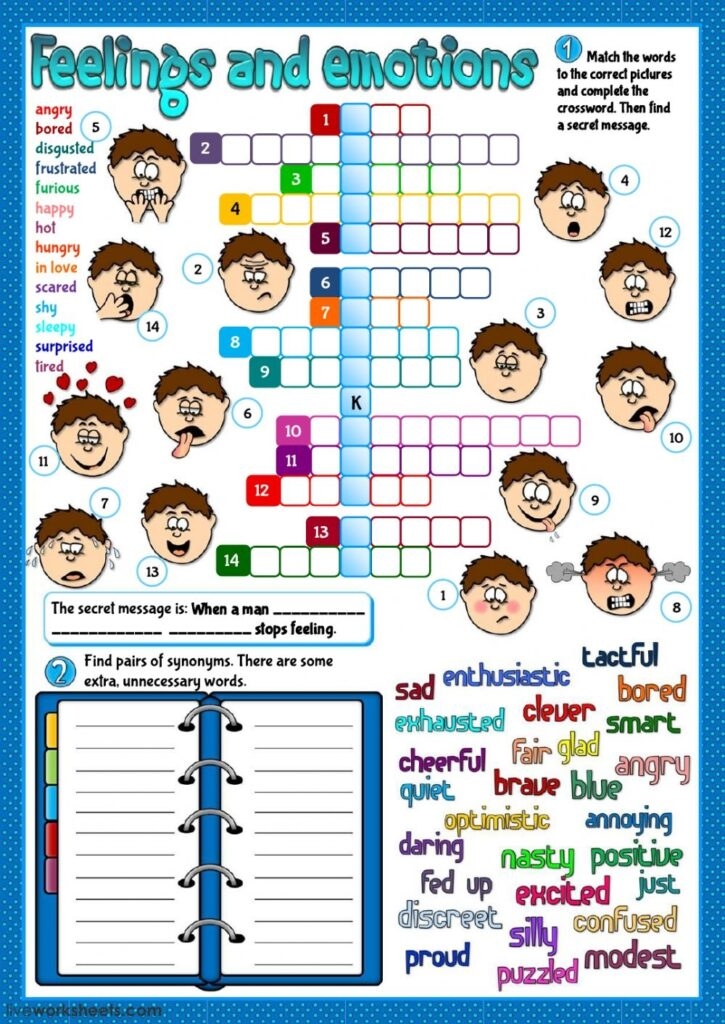 Feelings Crossword Puzzle Printable Free Crossword Puzzles Printable
