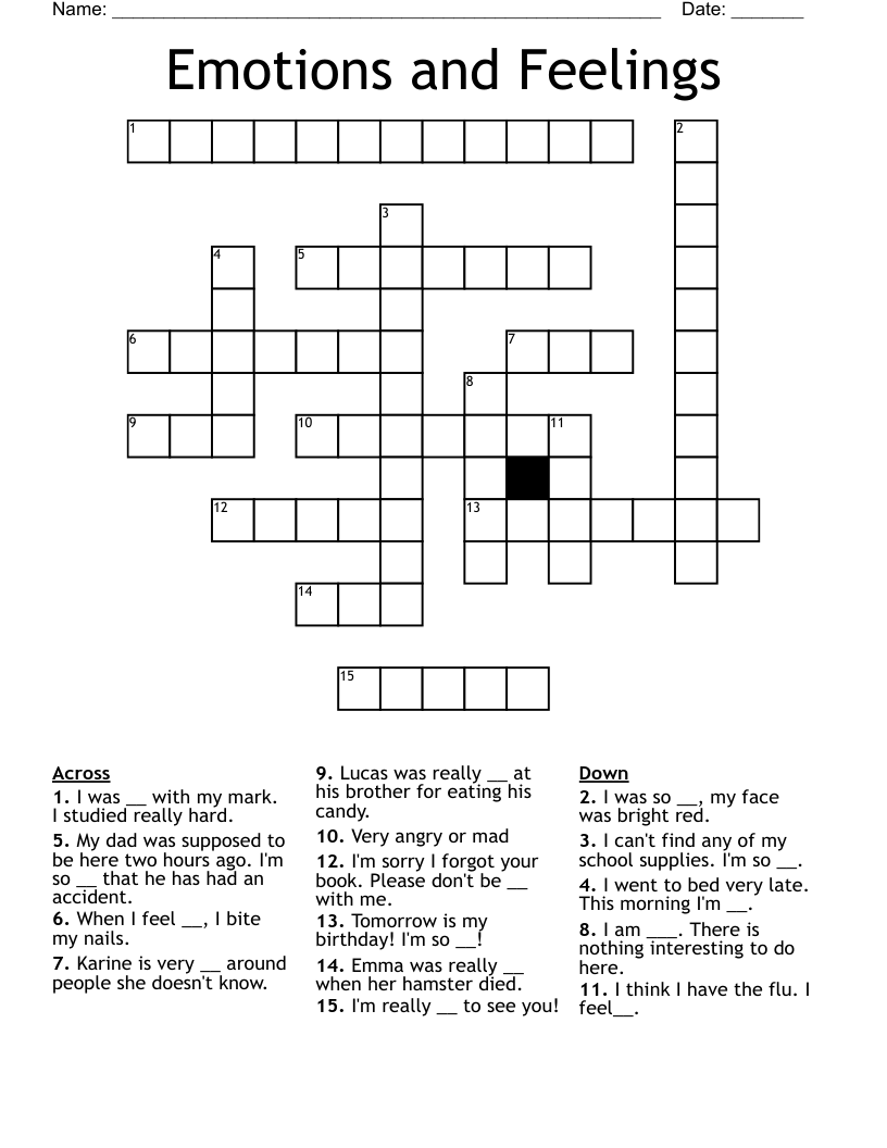 Feelings Crossword Puzzles Printable
