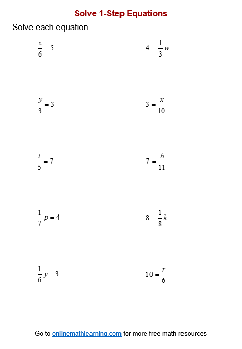 one step equations with multiplication and division worksheet