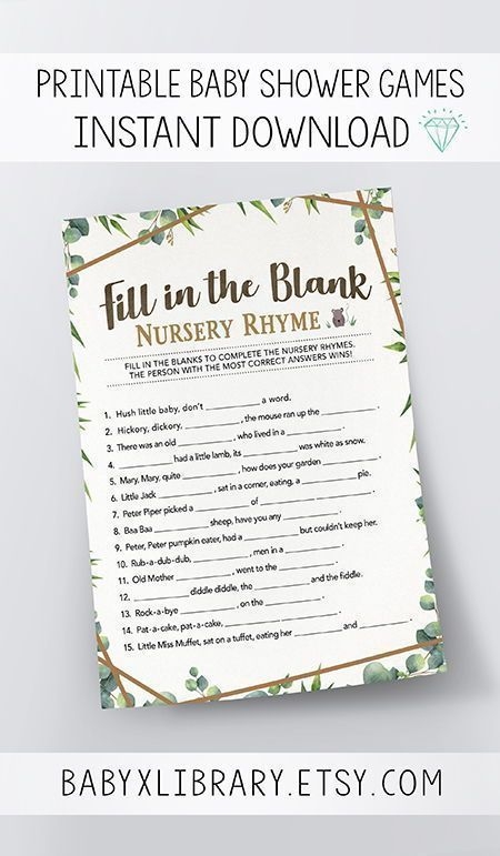Fill In The Blank Nursery Rhyme Woodland Baby Shower Game Etsy Canada 