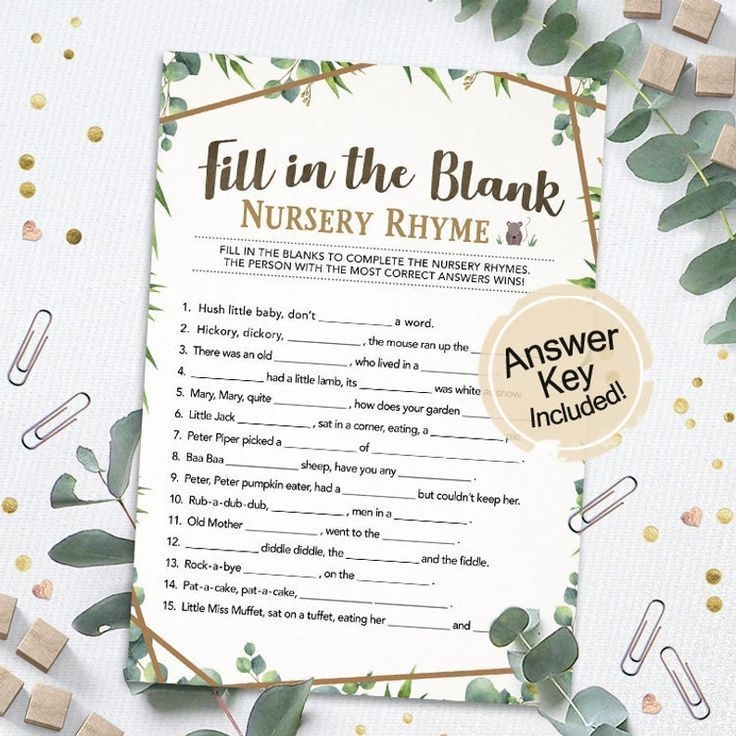 Fill In The Blank Nursery Rhyme Woodland Baby Shower Game Printable 
