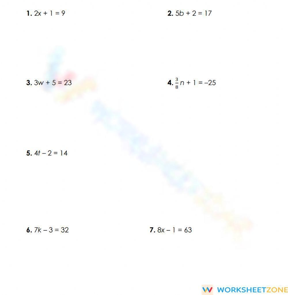 two step linear equations worksheet