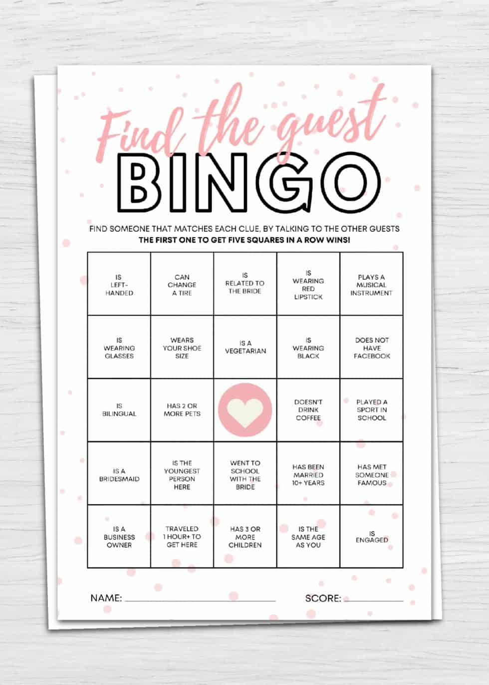 Find The Guest Bingo Printable Bridal Shower Game