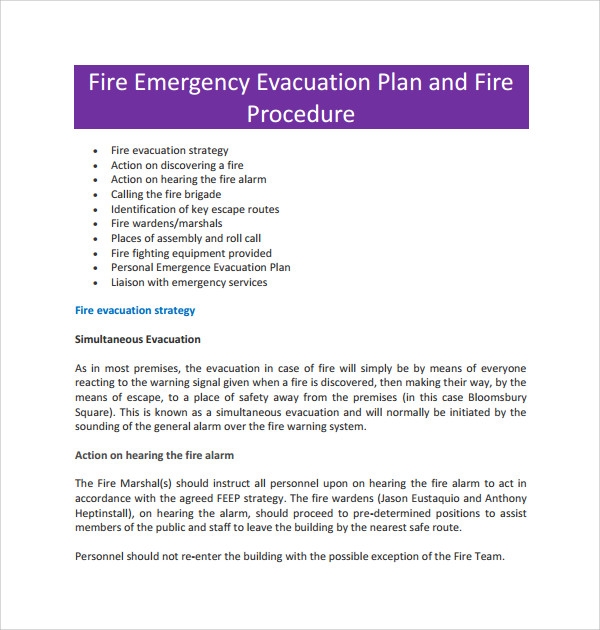 fire and emergency evacuation plan template