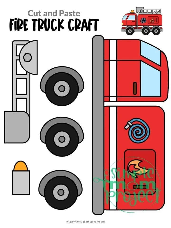 Fire Truck Cut And Paste Craft Fire Truck Craft Truck Crafts 