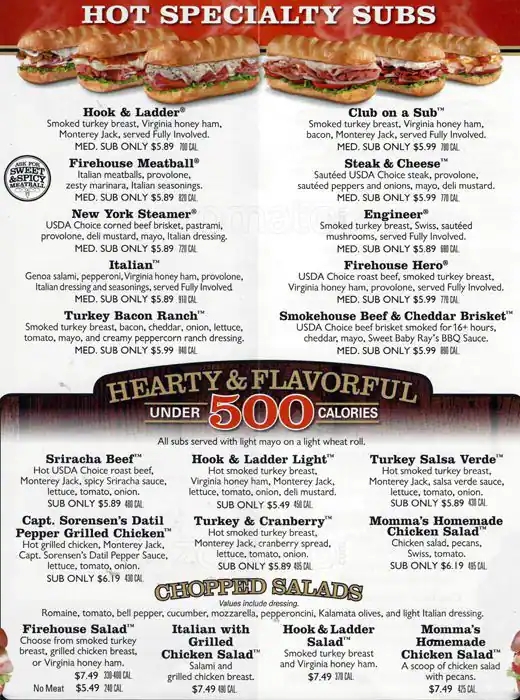 Firehouse Subs Printable Menu With Prices