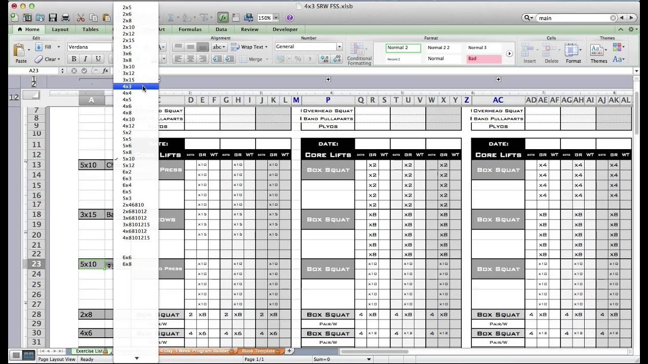 fitness plan excel template