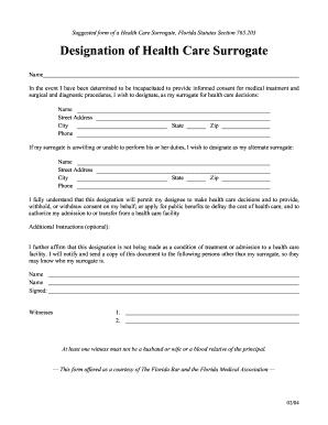 designation of health care surrogate florida printable form
