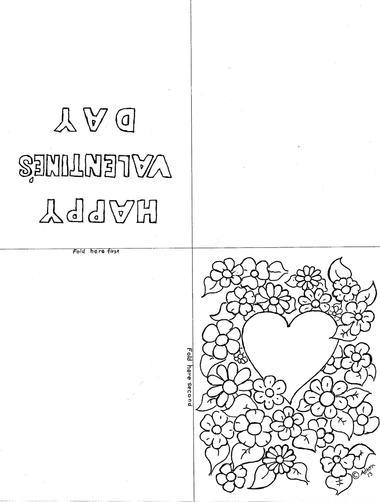 template foldable printable valentines day cards to color