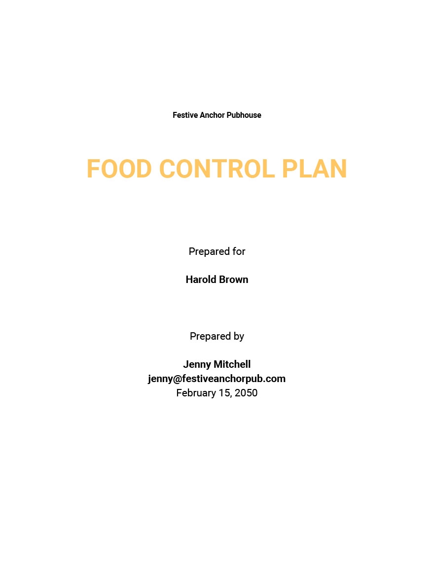 Food Control Plan Template Google Docs Word Apple Pages Template