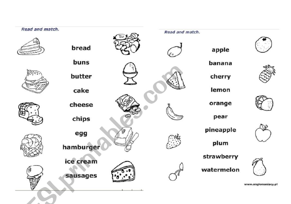 Food Matching Game ESL Worksheet By Mecalvo