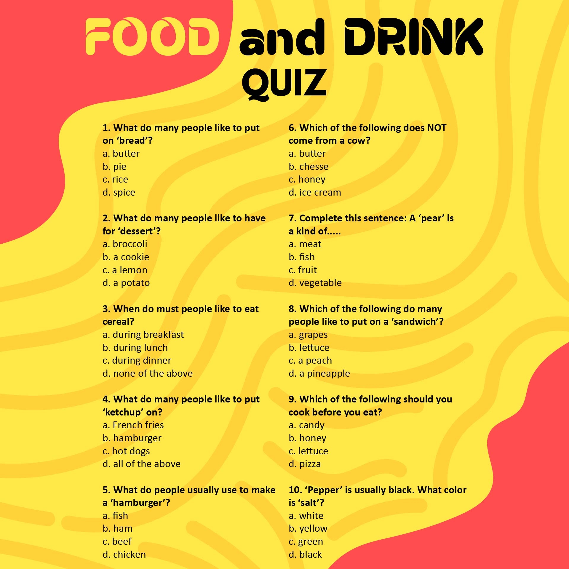 Food Trivia Questions 10 Free PDF Printables Printablee