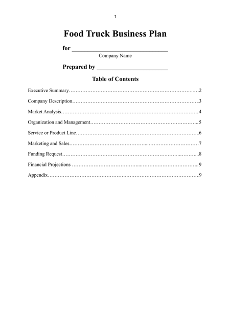 food truck business plan template free