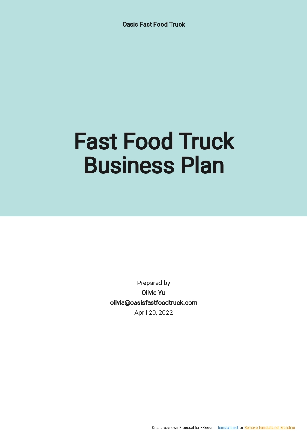 Food Truck Plan Word Templates Design Free Download Template