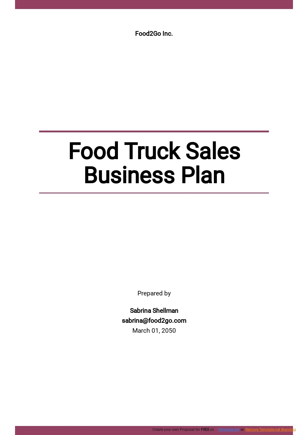 Food Truck Sales Business Plan Template Google Docs Word Apple 