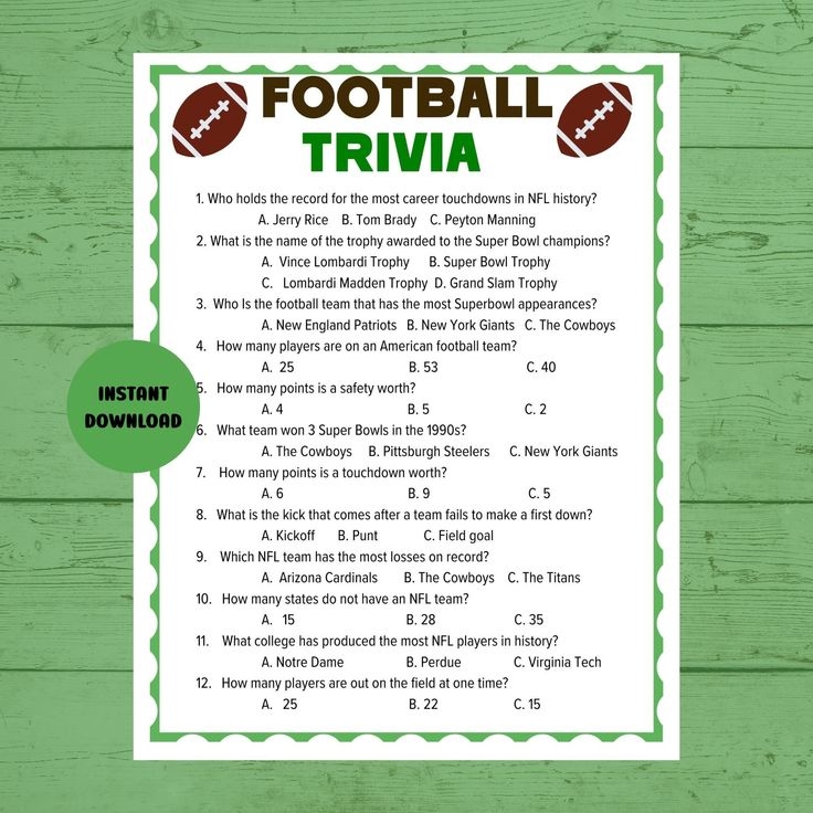 Football Trivia Printable Football Trivia Football Party Games Sports 