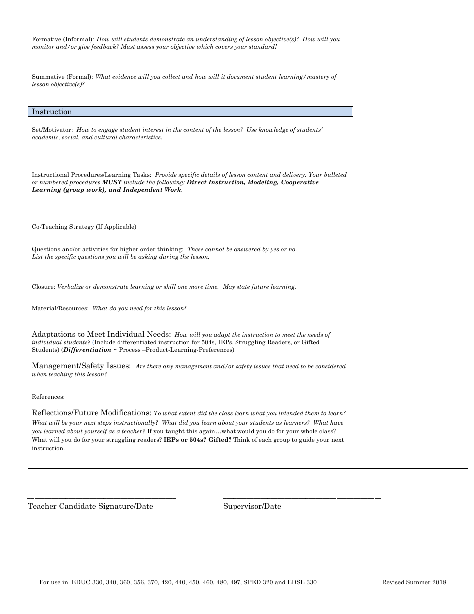 Formal Lesson Plan Template Download Printable PDF Templateroller