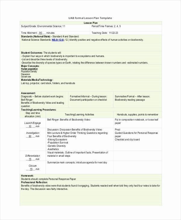 Formal Lesson Plan Template Formal Lesson Plan Template Lovely Lesson
