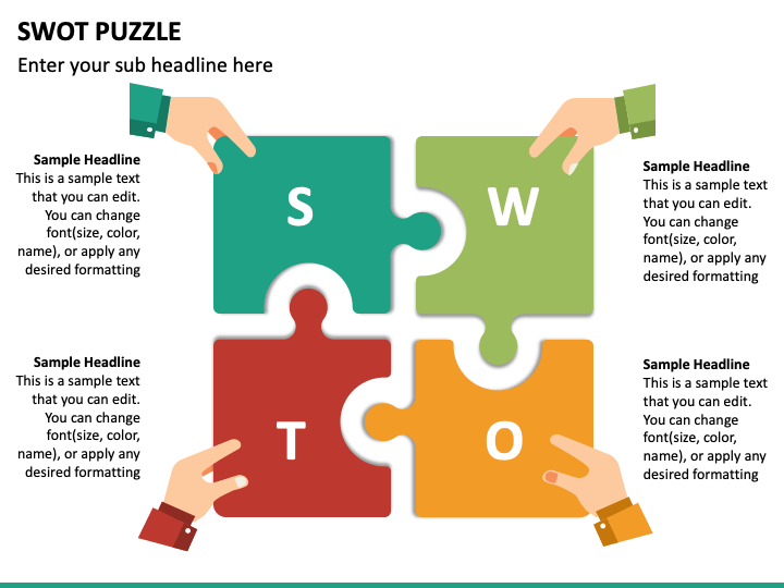 Four Puzzle Pieces With The Word Swot On Each Side And Two Hands 