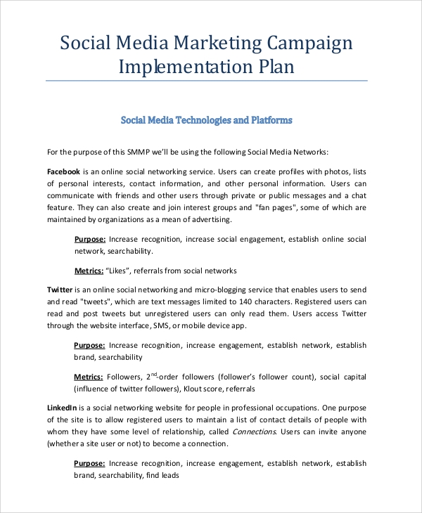 FREE 15 Sample Social Media Marketing Plan Templates In PDF MS Word 