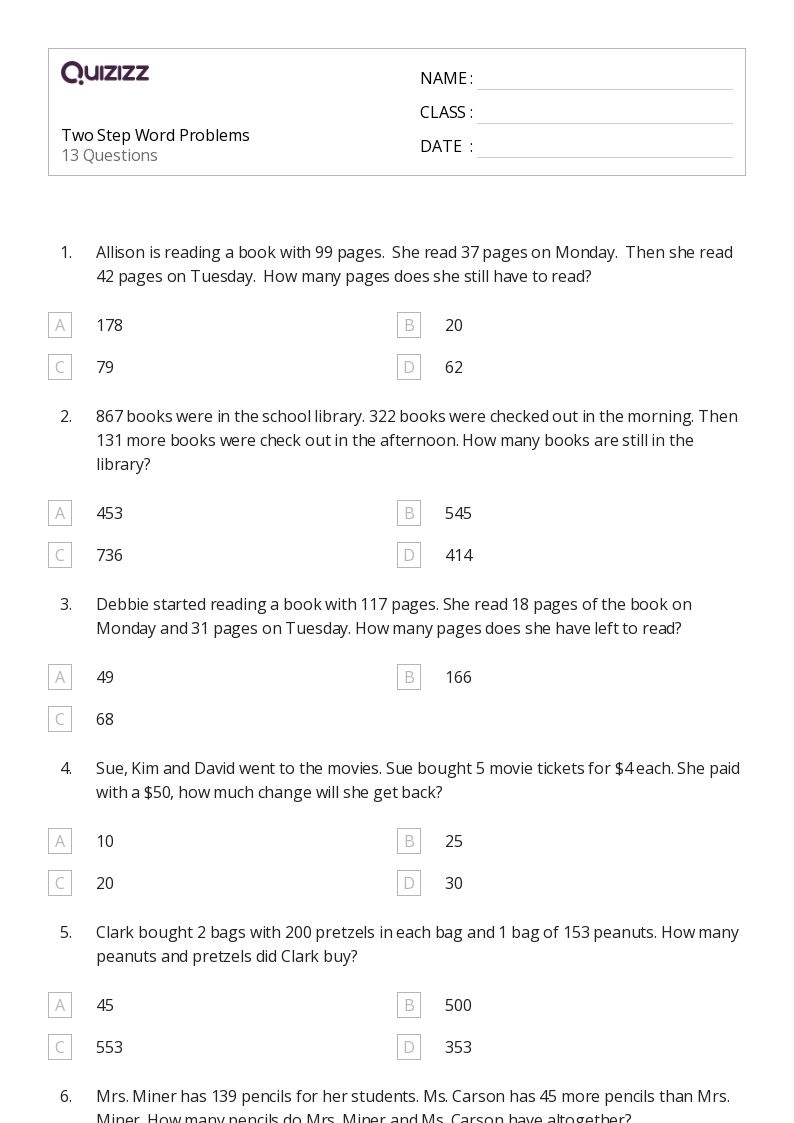 2 step equations word problems worksheet