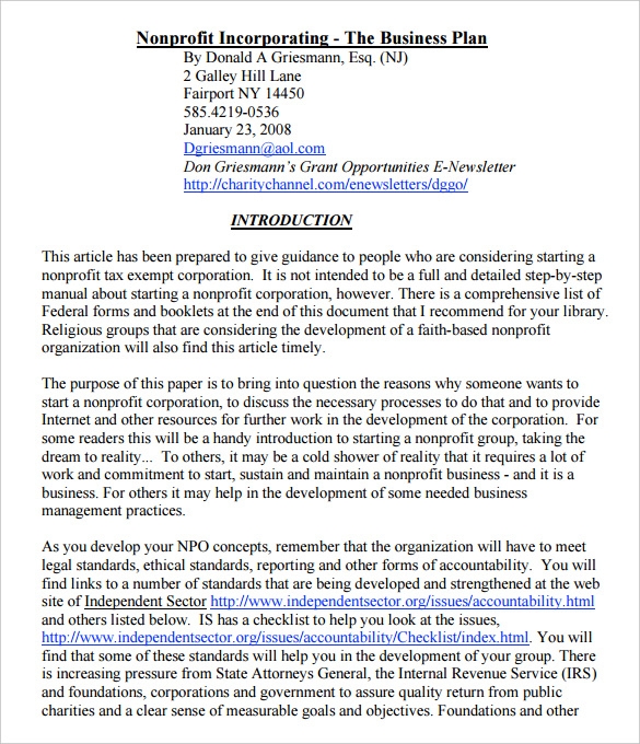 FREE 23 Non Profit Business Plan Templates In PDF Google Docs MS