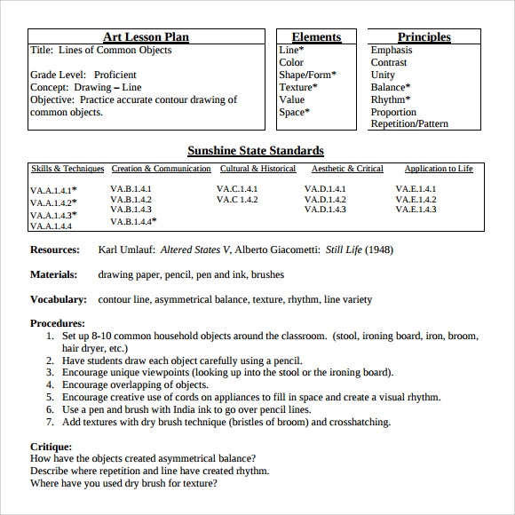 FREE 8 Sample Art Lesson Plan Templates In PDF MS Word