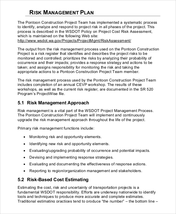 FREE 8 Sample Risk Management Plan Templates In MS Word PDF