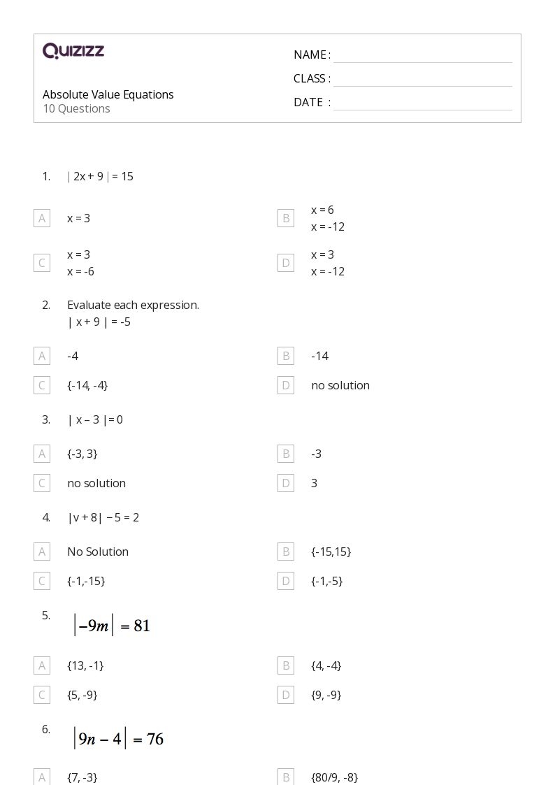 Free Absolute Value Equations Worksheet Algebra 2 Download Free 