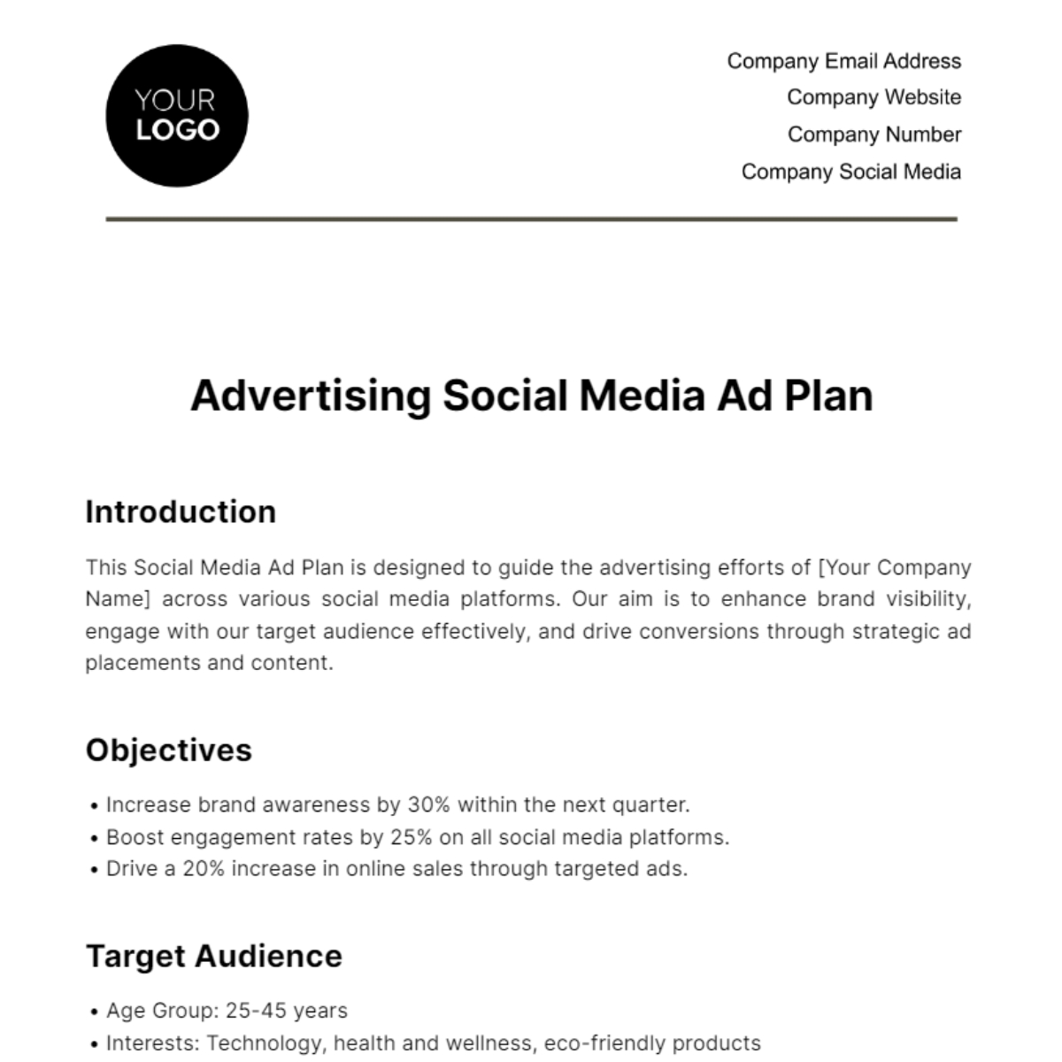 Free Advertising Social Media Ad Plan Template To Edit Online