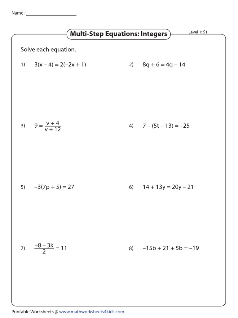 Free Algebra 1 Multi Step Equations Worksheet Download Free Algebra 1 