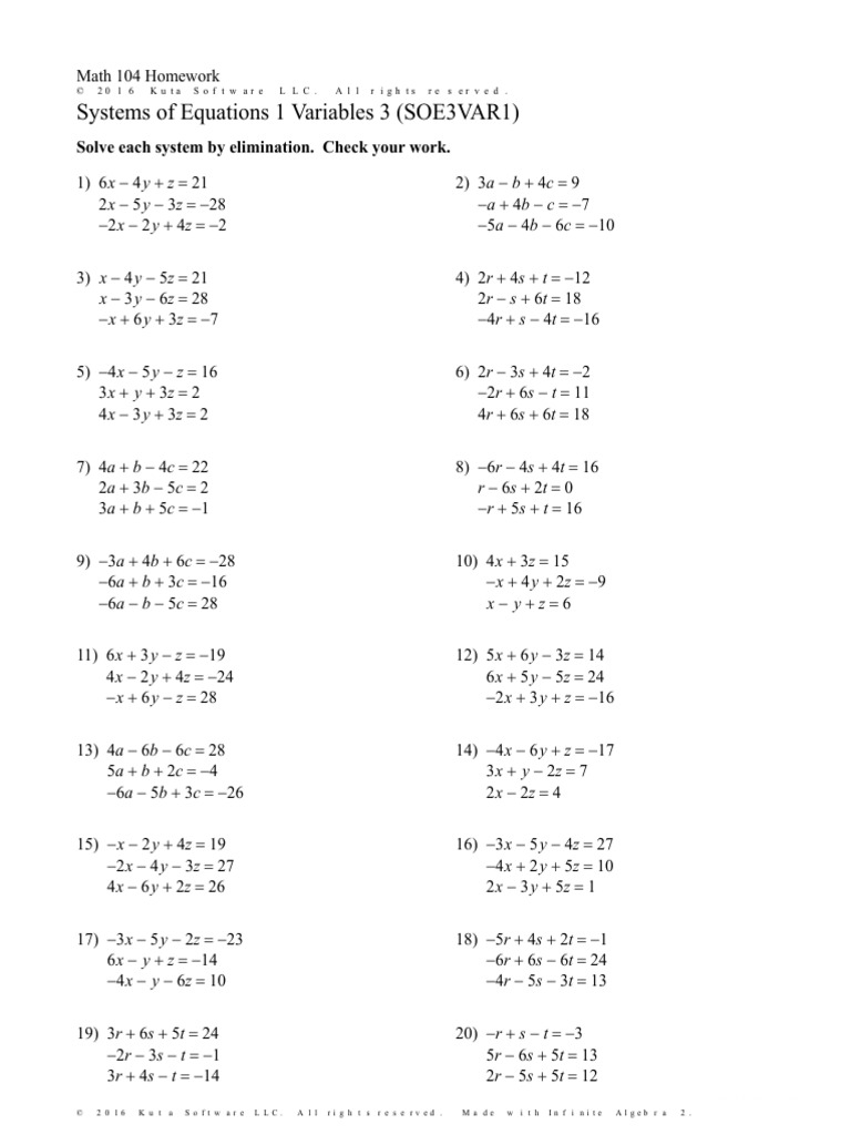Free Algebra 1 Systems Of Equations Worksheet Download Free Algebra 1 