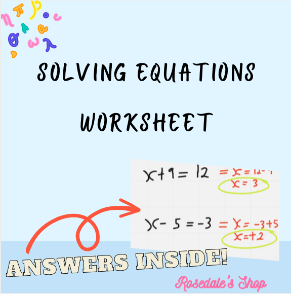 1 step algebra equations worksheet