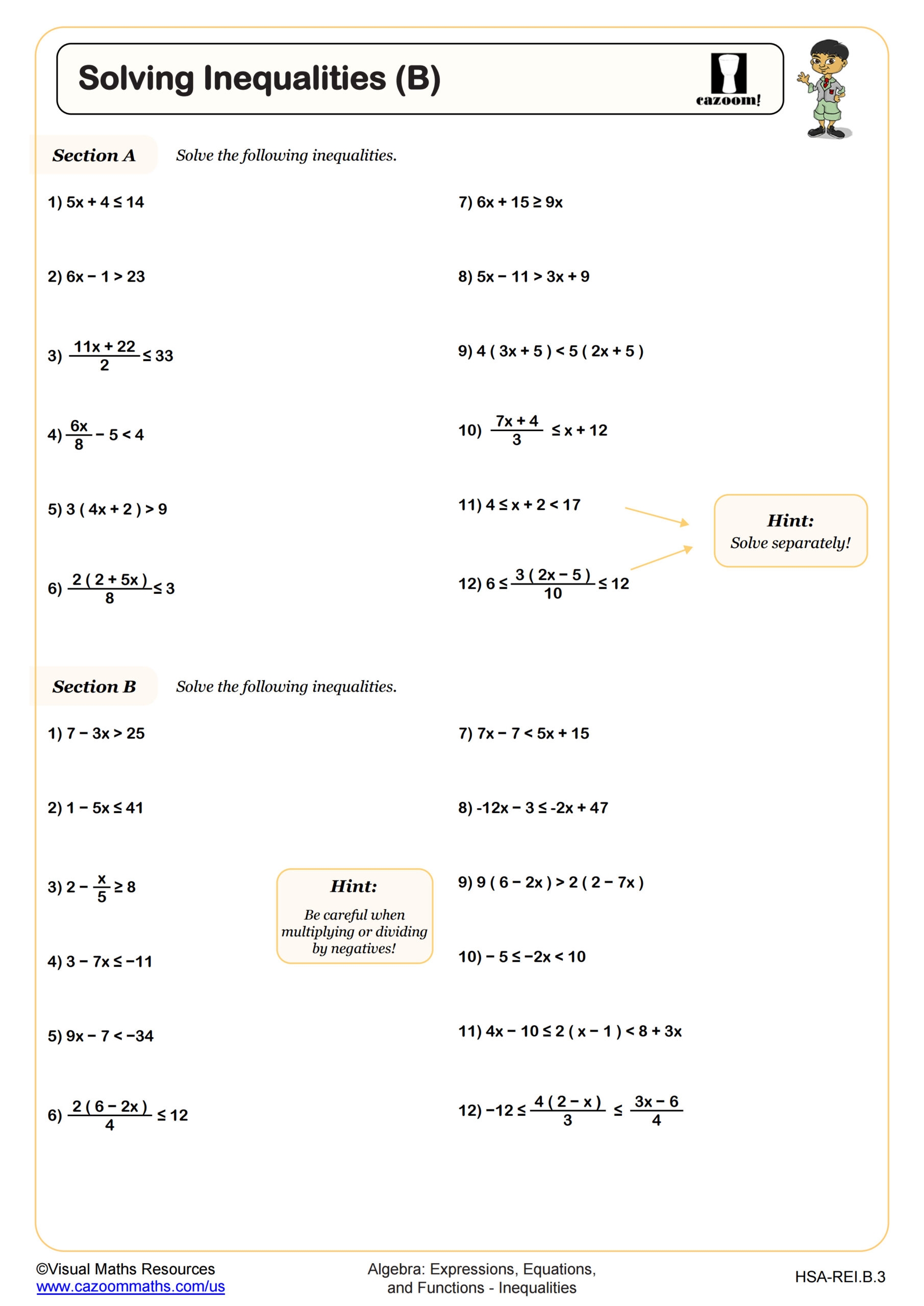 solving inequalities and equations worksheet