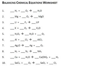 balance chemical equation worksheet